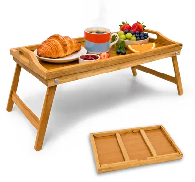 Produktbild von Relaxdays Betttablett klappbar, Essenstablett mit Füßen, Frühstück im Bett, Bamb
