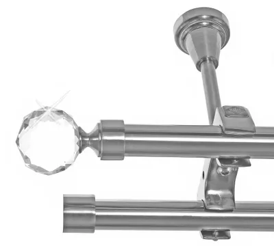 Produktbild von Edelstahl Look Gardinenstange Ø 20mm Deckenträger 2-läufig zweiläufig Deckenbefestigung Kristall D61 E87E30 RR