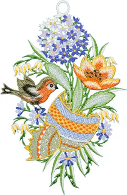 Produktbild von Fensterbild "Osterei und Vogel", farbig, 22 x 34 cm, Plauener Spitze