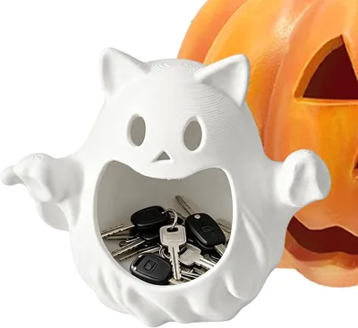 Produktbild von Halloween Süßigkeiten Lustige Geisterkatzen-Servier& Aufbewahrungsbox | Gruselfigur Halloween Für Zuhause Büro Tisch Kaminsims Fenster Eingangsbereich
