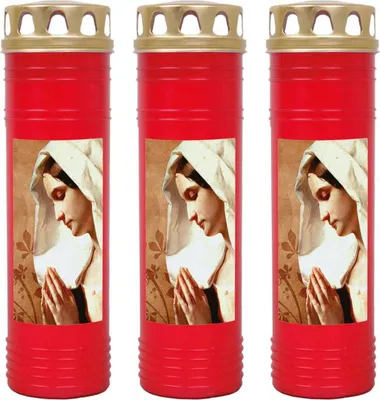 Produktbild von Grabkerze Rot 3er Pack, Brenndauer: 170 Stunden ( je Kerze ), Motiv: Maria