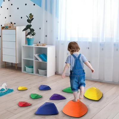 Produktbild von 9er-Set Trittsteine, rutschfestes Design, für drinnen & draußen, stapelbar, Bunt