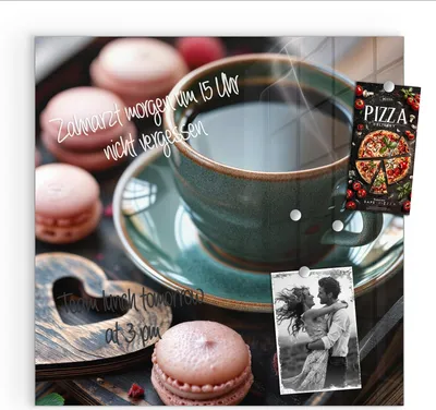 Produktbild von Magnettafel 30x30cm Pinnwand Whiteboard beschreibbar - Kaffeepause Macarons