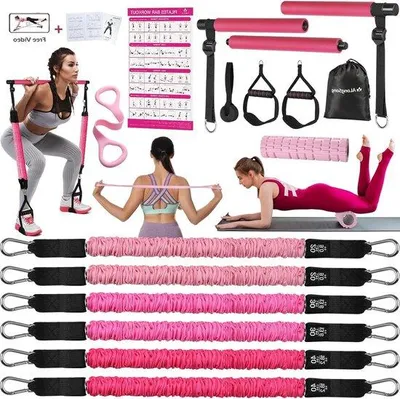 Obrázek produktu pro Sada Pilates s tyčí Famanu – 6 elastických odporových gum – 180lbs/250lbs – přenosná