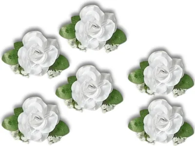 Produktbild von Set 6 weiße Rosen Hochzeitsdeko künstlich für Auto