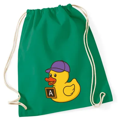 Produktbild von Huuraa Turnbeutel Quietscheente Erziehung Comic Gummiente 12 Liter Kelly Green Baumwolle Rucksack Geschenkidee