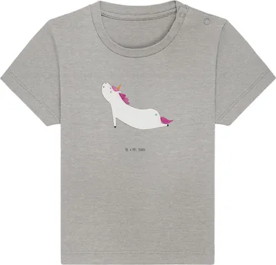 Produktbild von Mr. & Mrs. Panda  T-Shirt Einhorn Yoga 12. - 18. Monat - Heather Grey - Geschenk, Öko Baby, Top, Unicorn, Entspannung, Sport, Babyshirt, Organic, Oberteil, Namaste
