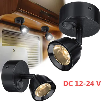Produktbild von 2 kusy 12V LED bodové svítidlo černé stropní reflektor s vypínačem nástěnné reflektory pro karavan loď karavan obytný automobil, teplá bílá