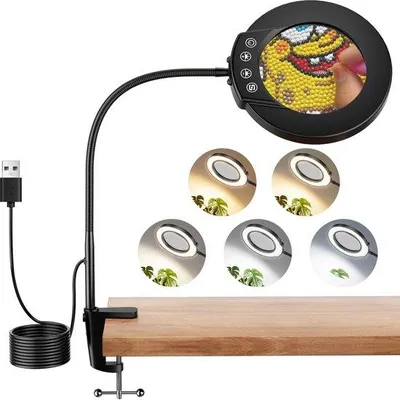 Productafbeelding van Unyqoos® handige vergrootglas met verlichting, 10-voudige optische glazen lens, touch-bediening voor het licht, 5 kleurtemperaturen, flexibele zwanenhals voor hobby en reparatie