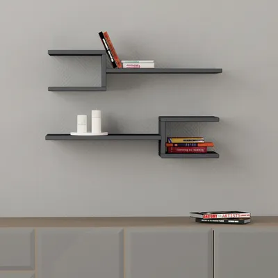 Zdjęcie produktu dla DECORTIE Fork Nowoczesny zestaw półek pływających antracytowo-szary 75 x 22 x 17,5 cm