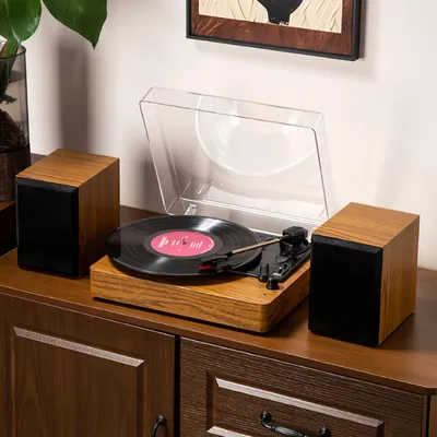 Produktbild von Retro Plattenspieler - Schallplattenspieler - Bluetooth - Eingebauter Lautsprecher - 33/45/78 U/min - Für 18/25/30 cm Vinyl - Braun
