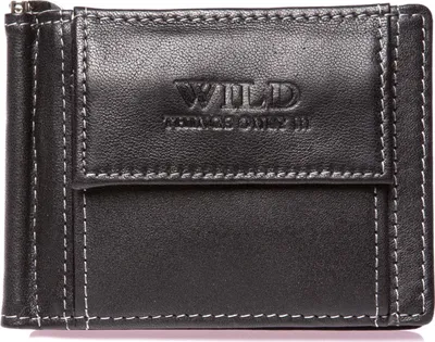 Zdjęcie produktu dla WILD Portfel Męski Banknotówka Skórzana z Klipsem Z miejscem na Karty i Monety RFID Czarna