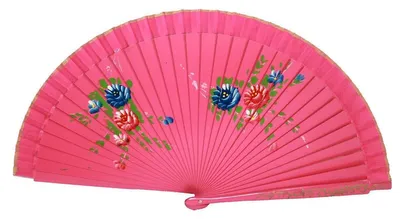 Produktbild von 701, 1 Stk Fächer Bambus Holz pink rosa glänzend Blumen