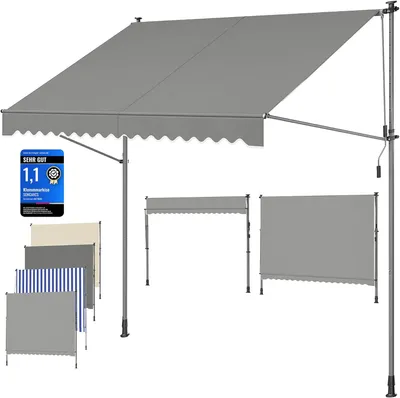 Imagen del producto de Toldo enrollable con manivela – Protector solar para balcón y terraza – Altura ajustable de 2,2 a 3 metros – 350 x 120 cm – Gris