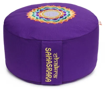 Produktbild von yogabox Yogakissen Glückssitz® Chakra - lila / Symbol: Kronen-Chakra (Sahasrara) 33 x 33 x 15 cm  Buchweizenschalen