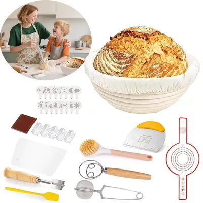 Productafbeelding van Zuurdesem-bakset - Gistmanden voor brood - Linnen bakmat - Manden van 23,8 cm - Bakaccessoires