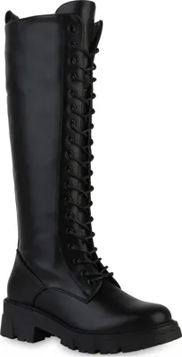 Produktbild von VAN HILL Damen Schnürstiefel Stiefel Plateau Vorne Profil-Sohle Schuhe 840594, Farbe: Schwarz, Größe: 38