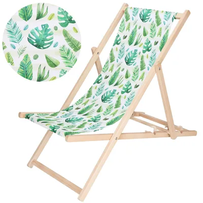 Image de Chaise longue pliante en bois massif pour le jardin et les petits balcons, système de sécurité à 3 positions, chaise longue pliante en bois avec revêtement en tissu