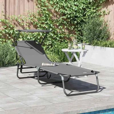 Produktbild von "im  " Klappbare Sonnenliege 1-Personen - Strandliege - Grau 190x57x81 cm Oxford - Gartenliegen CC18801