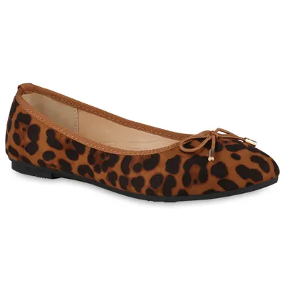 Produktbild von VAN HILL Damen Klassische Ballerinas Schleifen Slippers Kunstleder Schuhe 838467, Farbe: Braun Schwarz Leo, Größe: 39