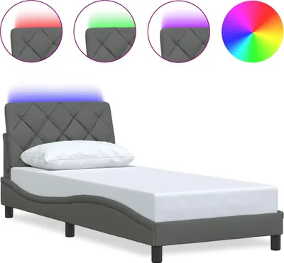 Produktbild von vidaXL Bettgestell mit LED ohne Matratze Dunkelgrau 90x200 cm Stoff