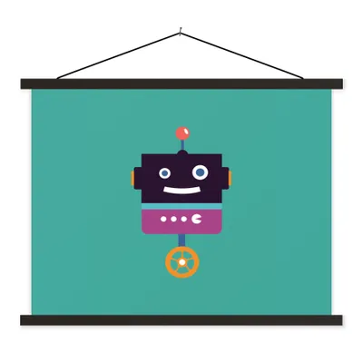 Produktbild von MuchoWow® Textilposter Roboter - Rad - Lila - Grün - Jungen - Kinder 40x30 cm mit schwarzem Rahmen - Dekorationen