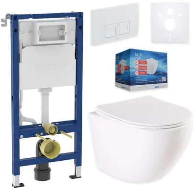 Produktbild von sanicomfort Wand-WC Komplettset Aliki spülrandlos mit Geberit Duofix Basic & Delta 25 Platte weiß
