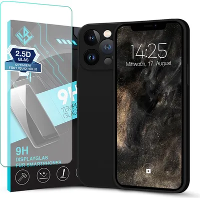Produktbild von Hülle für Apple iPhone 12 Pro mit 9H Displayglas Displayschutz Plus Case Cover Bumper Silikon Softgrip Schutzhülle Farbe: Schwarz