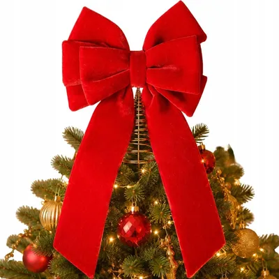 Produktbild von Christbaumspitze mit Samtschleife 72 cm – Weihnachtsbaumdeko Samt Schleife Baumspitze