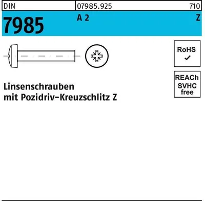 Produktbild von Reyher  Linsenschrauben DIN 7985 A 2 M 8 x 20 -Z A 2 (200 Stück)