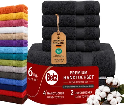 Produktbild von Betz 6er Handtuch Set Premium – 4 Handtücher 50x100 cm – 2 Duschtücher 70x140 cm - 100% Baumwolle – Frottee Handtücher für Bad, Gäste & Alltag Graphit