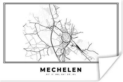 Produktbild von MuchoWow® Poster Belgien - Mechelen - Stadtplan - Karte - Schwarz und weiß - Karte 120x80 cm - Bilder