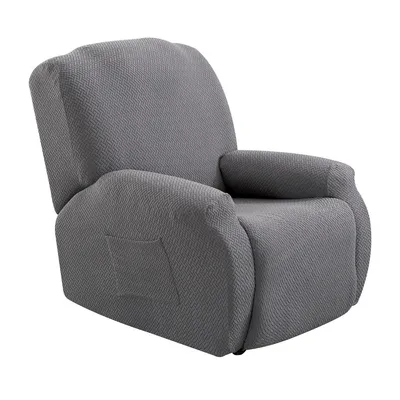 Produktbild von Sesselschoner Jacquard Stretch Sesselbezug 4-teiliges Set Sofabezug Stretchhusse für Relaxsessel Chaiselongue, Grau