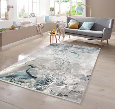 Produktbild von Teppich Abstrakt in Grau Blau Creme Größe - 80 x 300 cm