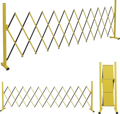 Immagine prodotto di Barriera in alluminio HWC-B34, barriera a forbice, recinzione, barriera di protezione estensibile, 103x35-300 cm ~ giallo-nero