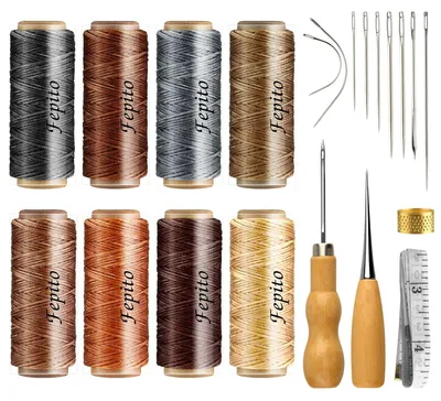 Immagine prodotto di TRANKIELO® - Filo di cera per cucito, 240 metri – Cucito resistente con 21 accessori – Materiali di alta qualità per lavori artigianali in pelle
