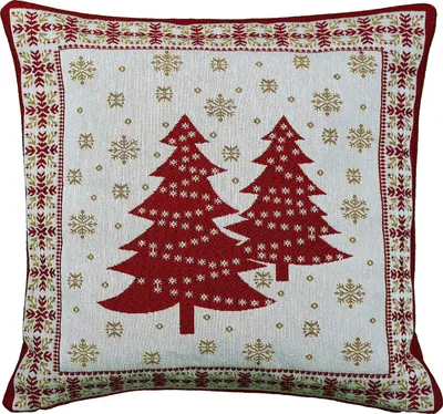 Produktbild von Kissenhülle 40 x 40 Stickerei Tannenbaum rot Winter Weihnachten Dekokissen Sofakissen 40 x 40 cm Kissenhülle