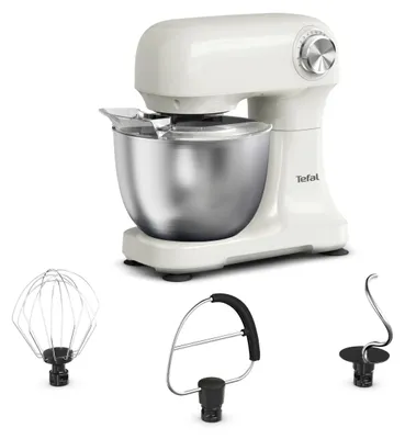 Produktbild von Tefal Bake Easy , Küchenmaschine, Kompakt, Einfach zu bedienen, 3,5 l, Weiß, Drehregler, Schlagen, Mixen, 4 Eier, Edelstahl