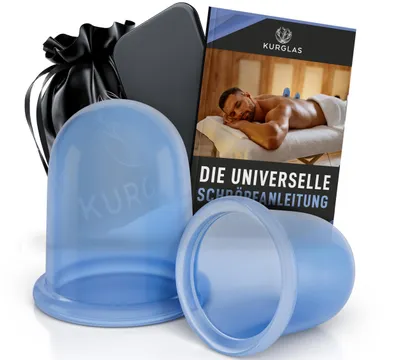 Produktbild von KURGLAS Schröpfgläser Silikon [2 Stk.] - Effektives Schröpfen mit Faszienschaber - BPA freies Schröpfglas - Schröpfset mit e-Book & DERMATEST Note 1