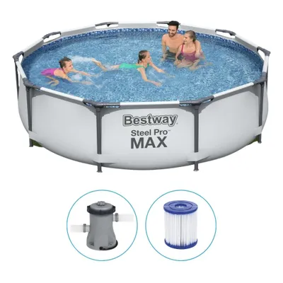 Image de Bestway® Steel Pro MAX™ Kit piscine à cadre avec pompe de filtration Ø 305 x 76 cm, gris clair, rond