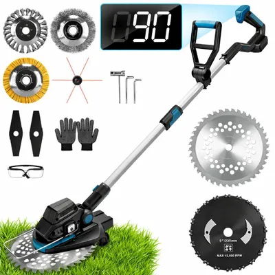 Produktbild von Akku-Rasentrimmer 1200W 16800 RPM Bürstenloser, Freischneider, Motorsense, mit 7 Klingentypen, 90°/100-140cm Einstellbar, für Makita 18V, Akkuanzeige