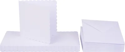 Produktbild von XXL Doppelkarten mit Umschlägen "Wellenrand", 12,5 x 12,5 cm, 50 Stück, Weiß