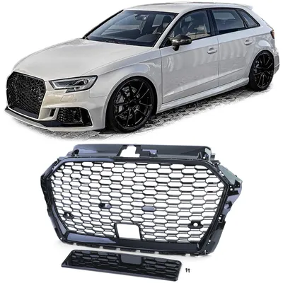 Kühlergrill Sportgrill Waben Gitter Schwarz Glanz für Audi A3 8V 16-20 mit ACC – Produktansicht