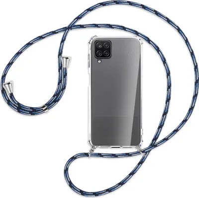 Produktbild von Handykette Backcover-Schutzhülle mit Band (Metall silberfarben) für Samsung Galaxy A12 - Blautöne