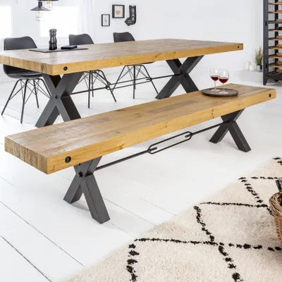 Produktbild von riess-ambiente Massive Sitzbank THOR 200cm vintage braun recyceltes Pinienholz im Industrial Design Holzbank Bank Küchenbank
