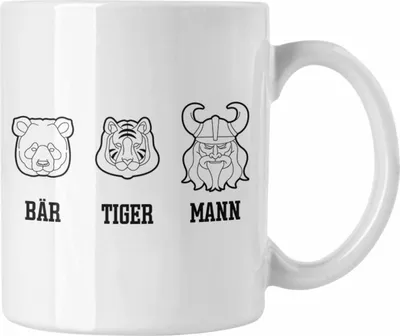 Produktbild von Trendation - Bär Tiger Mann Tasse Lustiges Geschenk Vater Vatertag Vatertagsgeschenk Kaffeetasse Papa (Weiß)