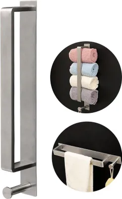 Immagine prodotto di Portasciugamani Unyqoos® senza foratura, acciaio inossidabile SUS304, 41,5 cm, adesivo, finitura argento opaco – Barra portasciugamani da parete per bagno, cucina e asciugamani per ospiti