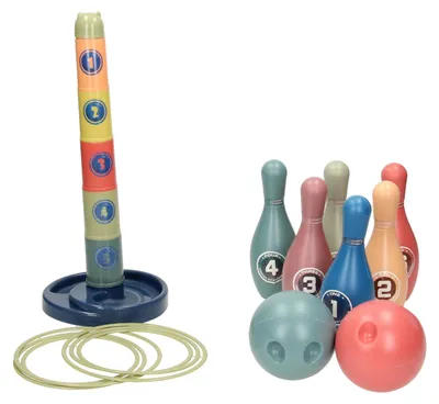 Produktbild von Stapelturm, Ringwurf und Bowling – 3 Spiele in einem