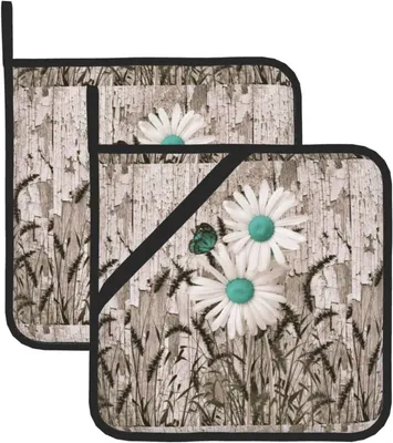 Produktbild von 2 hitzebeständige Topflappen mit Gänseblümchen-Druck für Küche, Mikrowelle und Kochen