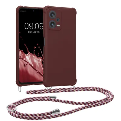 Produktbild von kwmobile Necklace Case kompatibel mit Xiaomi Redmi Note 12 5G / POCO X5 5G Hülle - Cover mit Kordel zum Umhängen - Silikon Schutzhülle Bordeaux
